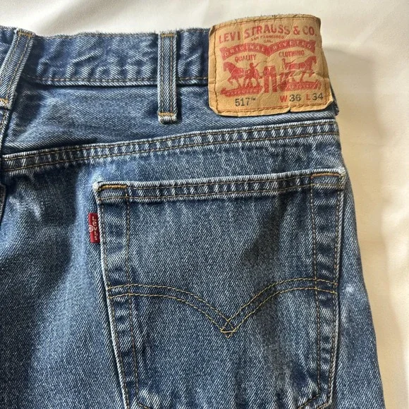 Levis Jeans Mens 36x34 (35x34) Dark Blue 517 Boot Cut All Cotton Denim - Picture 9 of 14